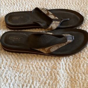 Coach Jolie Logo Canvas Flip Flop Brown Size 9